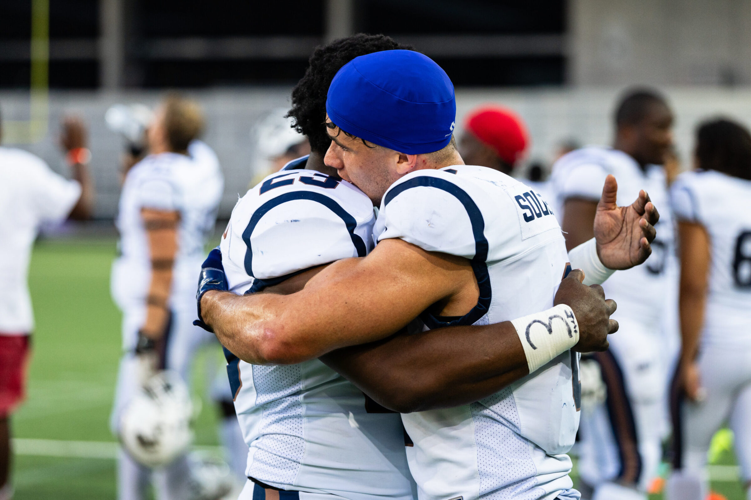 Victory, Chris Voumbo (Paris Lights, #23) and Armand Soulerot (Paris Lights, #8). Alpine Rams vs Paris Lights, American Football, American Football League Europe, Week 5, 2026, 20.06.2026, Foto: Foot Bowl/Rico Doninelli